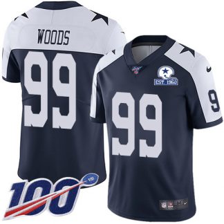 Nike Dallas Cowboys #99 Antwaun Woods Navy Blue Thanksgiving Men's Stitched With Established In 1960 Patch NFL 100th Season Vapor Untouchable Limited Throwback Jersey