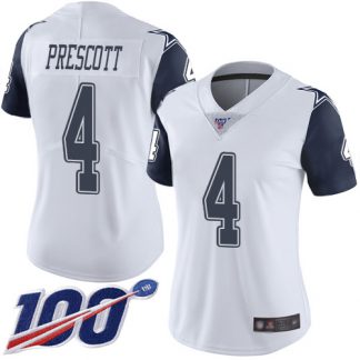Nike Dallas Cowboys #4 Dak Prescott White Women's Stitched NFL Limited Rush 100th Season Jersey