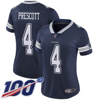Nike Dallas Cowboys #4 Dak Prescott Navy Blue Team Color Women's Stitched NFL 100th Season Vapor Limited Jersey
