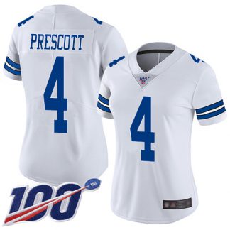Nike Dallas Cowboys #4 Dak Prescott White Women's Stitched NFL 100th Season Vapor Limited Jersey