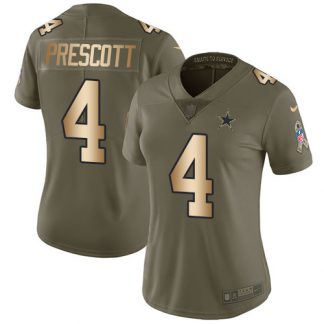 Nike Dallas Cowboys #4 Dak Prescott Olive/Gold Women's Stitched NFL Limited 2017 Salute to Service Jersey