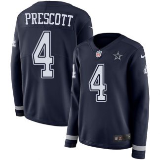 Nike Dallas Cowboys #4 Dak Prescott Navy Blue Team Color Women's Stitched NFL Limited Therma Long Sleeve Jersey