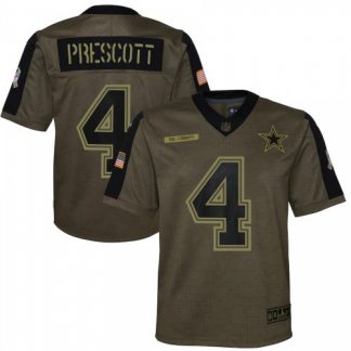 Dallas Dallas Cowboys #4 Dak Prescott Olive Nike Youth 2021 Salute To Service Game Jersey
