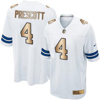Nike Dallas Cowboys #4 Dak Prescott White Youth Stitched NFL Elite Gold Jersey