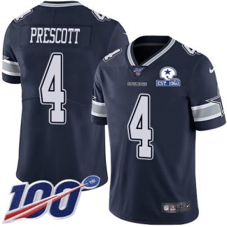 Nike Dallas Cowboys #4 Dak Prescott Navy Blue Team Color Men's Stitched With Established In 1960 Patch NFL 100th Season Vapor Untouchable Limited Jersey