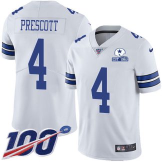 Nike Dallas Cowboys #4 Dak Prescott White Men's Stitched With Established In 1960 Patch NFL 100th Season Vapor Untouchable Limited Jersey