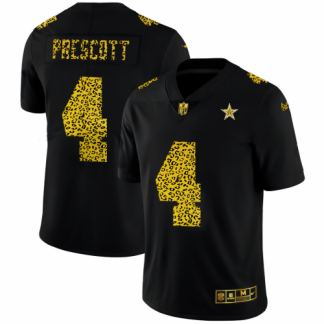 Dallas Dallas Cowboys #4 Dak Prescott Men's Nike Leopard Print Fashion Vapor Limited NFL Jersey Black