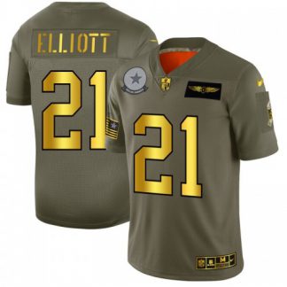 Dallas Dallas Cowboys #21 Ezekiel Elliott NFL Men's Nike Olive Gold 2019 Salute to Service Limited Jersey