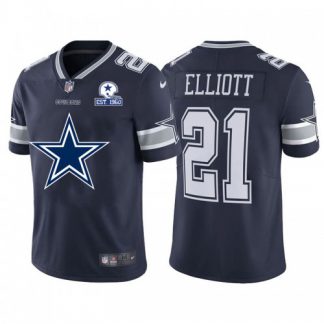 Dallas Dallas Cowboys #21 Ezekiel Elliott Navy Blue Men's Nike Big Team Logo With Established In 1960 Patch Vapor Limited NFL Jersey