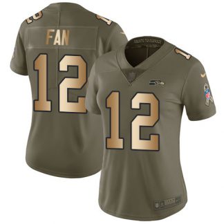 Nike Seattle Seahawks #12 Fan Olive/Gold Women's Stitched NFL Limited 2017 Salute to Service Jersey