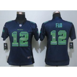 Nike Seattle Seahawks #12 Fan Steel Blue Team Color Women's Stitched NFL Elite Strobe Jersey