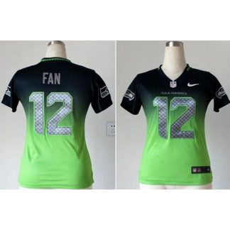 Nike Seattle Seahawks #12 Fan Steel Blue/Green Women's Stitched NFL Elite Fadeaway Fashion Jersey