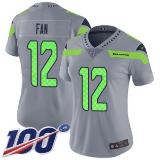 Nike Seattle Seahawks #12 Fan Silver Women's Stitched NFL Limited Inverted Legend 100th Season Jersey