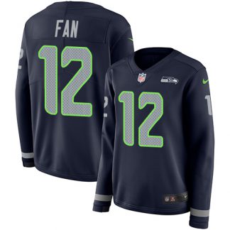 Nike Seattle Seahawks #12 Fan Steel Blue Team Color Women's Stitched NFL Limited Therma Long Sleeve Jersey