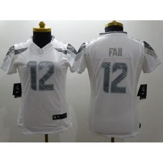Nike Seattle Seahawks #12 Fan White Women's Stitched NFL Limited Platinum Jersey