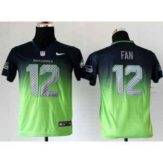 Nike Seattle Seahawks #12 Fan Steel Blue/Green Youth Stitched NFL Elite Fadeaway Fashion Jersey