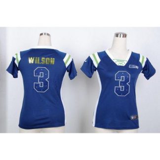 Nike Seattle Seahawks #3 Russell Wilson Steel Blue Women's Stitched NFL Elite Draft Him Shimmer Jersey
