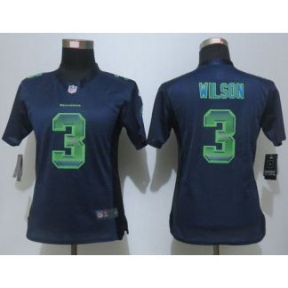 Nike Seattle Seahawks #3 Russell Wilson Steel Blue Team Color Women's Stitched NFL Elite Strobe Jersey