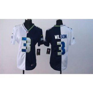 Nike Seattle Seahawks #3 Russell Wilson Steel Blue/White Women's Stitched NFL Elite Split Jersey