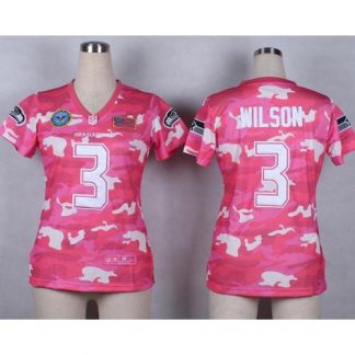 Nike Seattle Seahawks #3 Russell Wilson Pink Women's Stitched NFL Elite Camo Fashion Jersey