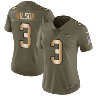 Nike Seattle Seahawks #3 Russell Wilson Olive/Gold Women's Stitched NFL Limited 2017 Salute to Service Jersey