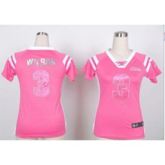 Nike Seattle Seahawks #3 Russell Wilson Pink Women's Stitched NFL Elite Draft Him Shimmer Jersey