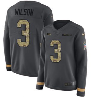 Nike Seattle Seahawks #3 Russell Wilson Anthracite Salute to Service Women's Stitched NFL Limited Therma Long Sleeve Jersey