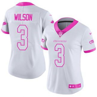 Nike Seattle Seahawks #3 Russell Wilson White/Pink Women's Stitched NFL Limited Rush Fashion Jersey