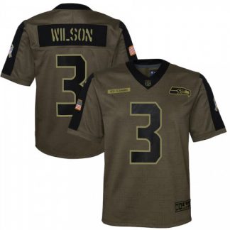 Seattle Seattle Seahawks #3 Russell Wilson Olive Nike Youth 2021 Salute To Service Game Jersey