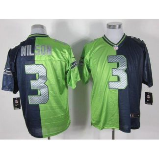 Nike Seattle Seahawks #3 Russell Wilson Steel Blue/Green Men's Stitched NFL Elite Split Jersey