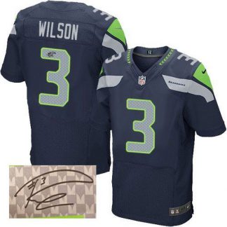 Nike Seattle Seahawks #3 Russell Wilson Steel Blue Team Color Men's Stitched NFL Elite Autographed Jersey