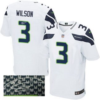 Nike Seattle Seahawks #3 Russell Wilson White Men's Stitched NFL Elite Autographed Jersey
