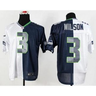 Nike Seattle Seahawks #3 Russell Wilson White/Steel Blue Men's Stitched NFL Elite Split Jersey