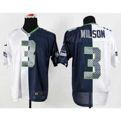 Nike Seattle Seahawks #3 Russell Wilson White/Steel Blue Men's Stitched NFL Elite Split Jersey