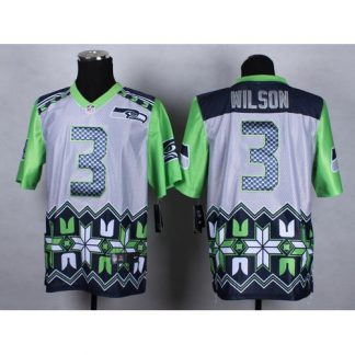 Nike Seattle Seahawks #3 Russell Wilson Grey Men's Stitched NFL Elite Noble Fashion Jersey