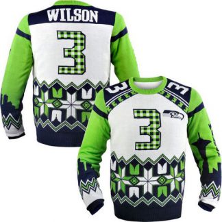 Nike Seattle Seahawks #3 Russell Wilson White Men's Ugly Sweater